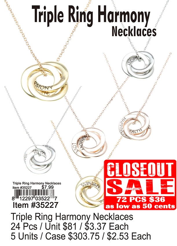 Triple Ring Harmony Necklaces - Closeout 72 Pcs.